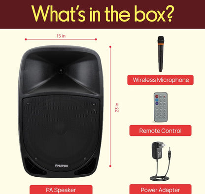 Portable Bluetooth PA Speaker - 12’’ 1200W Subwoofer, LED Battery Indicator Lights W/Built-In Rechargeable Battery, MP3/USB/SD Card Reader, and UHF Wireless Microphone