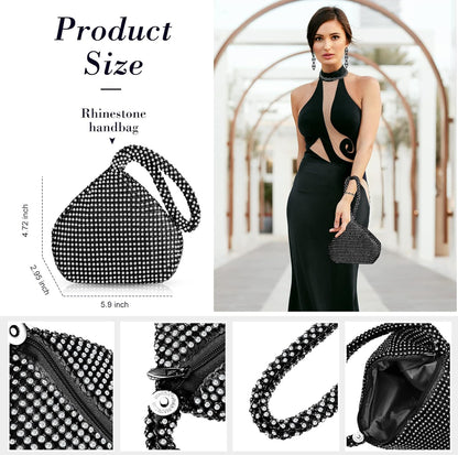 4 STUKS Strass Halsketting Choker Armband Oorring Koppelaars Juweliersware Stel Vroue Kristal Driehoek Bling Diamant Handsak Strass Sak vir Trou Party