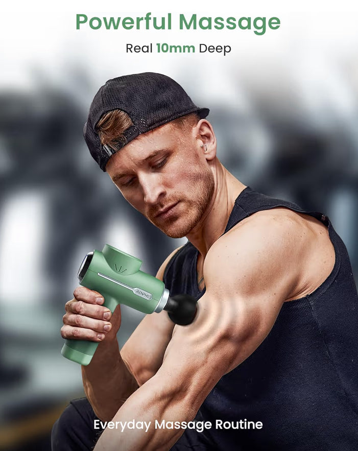 Massage Gun Deep Tissue Portable Percussion Massager for Back and Neck, Handheld Device with Carry Case - (Active Green)