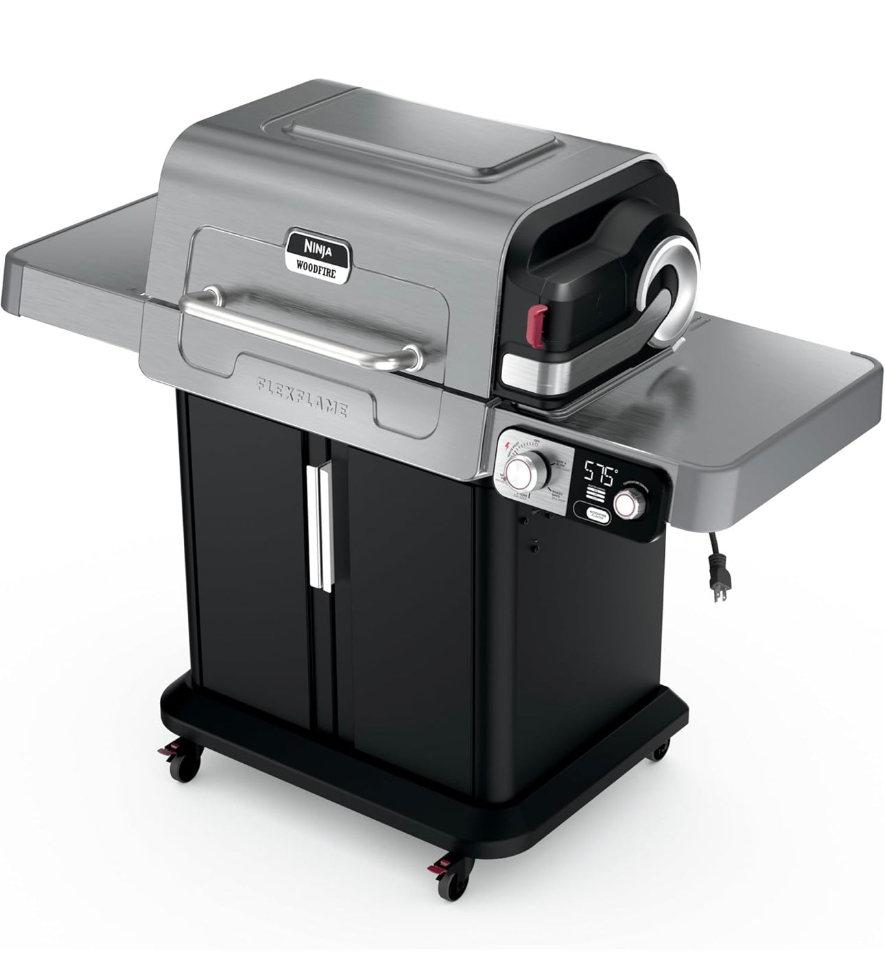 Ninja FlexFlame, Rooster en Roker, Elektriese en Propaanbraaier, Rooster, Braaier, 5-in-1 Kookstelsel, 3 Branders, Digitale Beheer, Buitekook, Bakplaat, Pizzamaker - Vlekvrye Staal (PG301)