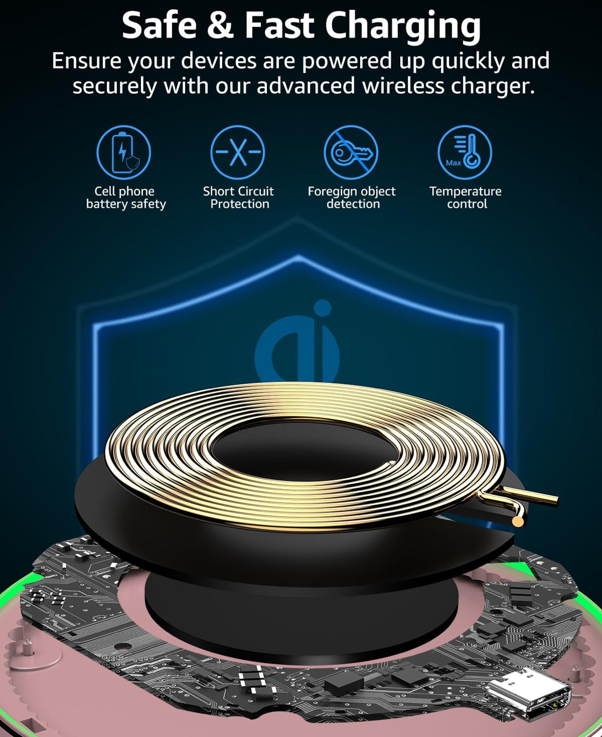 New Anti-Slip Wireless Charger 15W Max Fast Charging Pad Compatible w/ iPhone,Samsung Galaxy - Pink