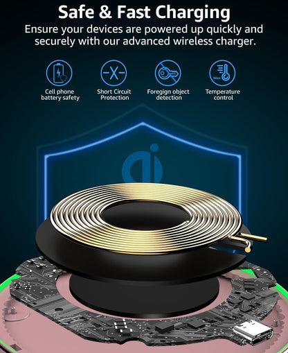 New Anti-Slip Wireless Charger 15W Max Fast Charging Pad Compatible w/ iPhone,Samsung Galaxy - Pink