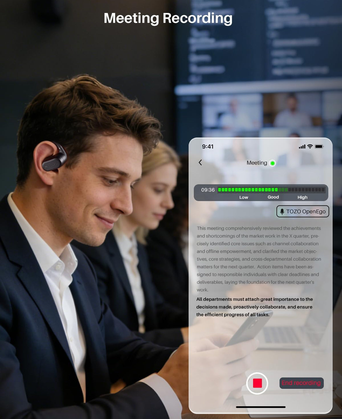 OpenWear Open Ear Headphones, Adjustable Ear Hooks, Ultra Comfort, Bass Bluetooth Headphones 5.4 with Smart Digital Display (Black)