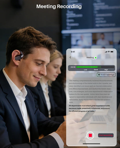 OpenWear Open Ear Headphones, Adjustable Ear Hooks, Ultra Comfort, Bass Bluetooth Headphones 5.4 with Smart Digital Display (Black)