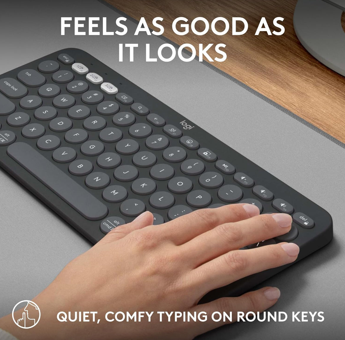 Logitech Pebble Keys 2 K380s, Multi-Toestel Bluetooth Draadlose Sleutelbord met Aanpasbare Kortpaaie, Slank en Draagbaar, Maklike Skakeling vir Windows, macOS, iPadOS, Android, Chrome OS - Tonal Grafiet