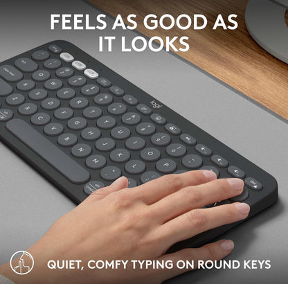 Logitech Pebble Keys 2 K380s, Multi-Toestel Bluetooth Draadlose Sleutelbord met Aanpasbare Kortpaaie, Slank en Draagbaar, Maklike Skakeling vir Windows, macOS, iPadOS, Android, Chrome OS - Tonal Grafiet