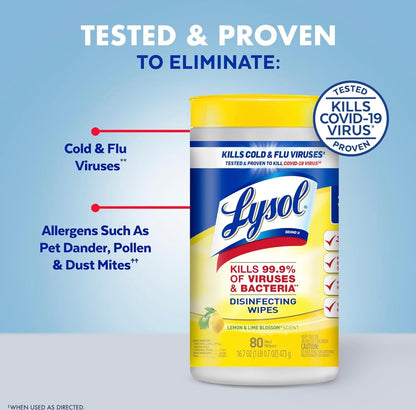 Lysol Ontsmettingsdoekies Bondel, Noodsaaklikhede vir Huiswoonstel Koshuiskamer en Skoonmaakbenodigdhede, Algemene Skoonmaker, Veeldoelige Skoonmaakdoekies, Veelvuldige-Geur Sanitasie Doekies Bondel, 80 Tel (4pk)