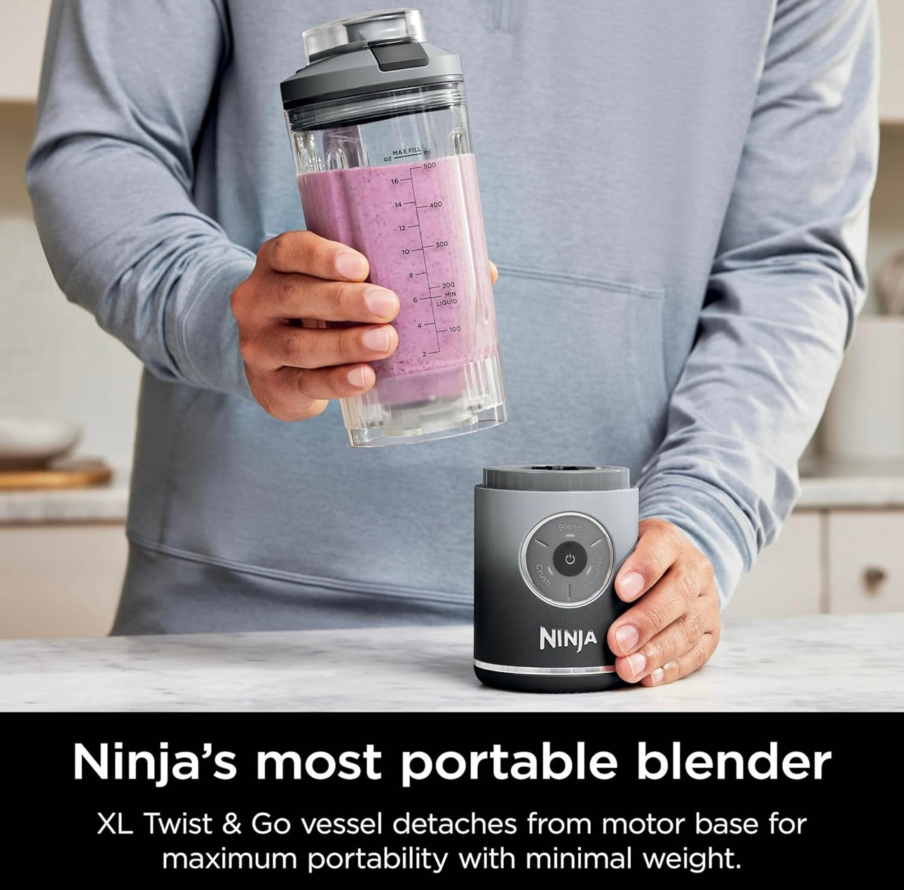 Ninja Blast Max, Portable & Personal Blender + Twist & Go, Smoothie, Blend, Ice Crush, 3 Programs, Cordless, 22 oz - GREY, BC251GY