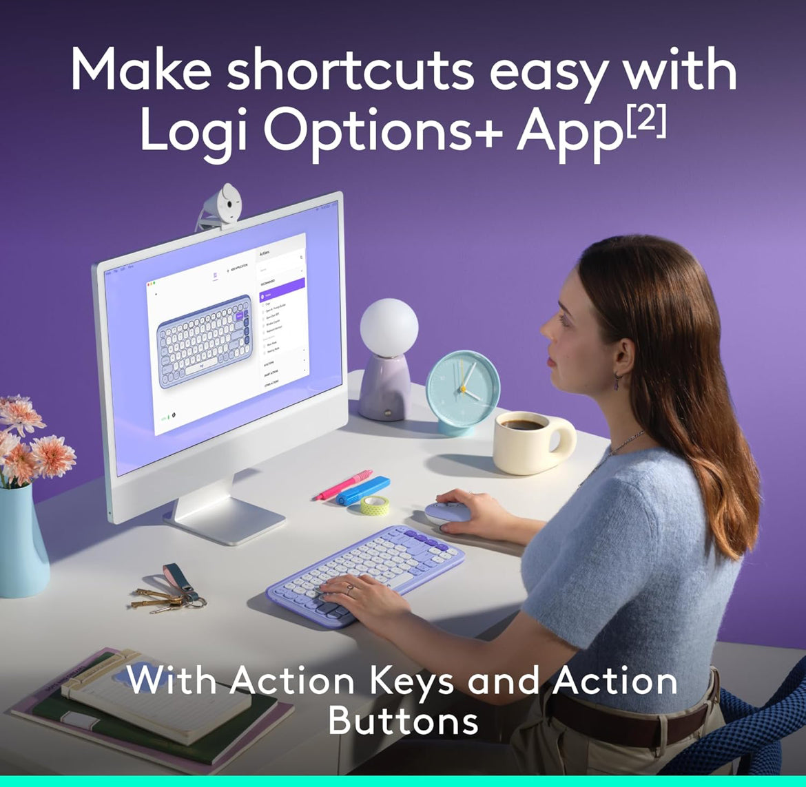 Logitech POP ICON Combo, Bluetooth-sleutelbord en -muiskombo, Gemaklike Tik, programmeerbare Sleutels en Knoppies, Stil klikke, Maklike Wisseling tot 3 Toestelle - Pers