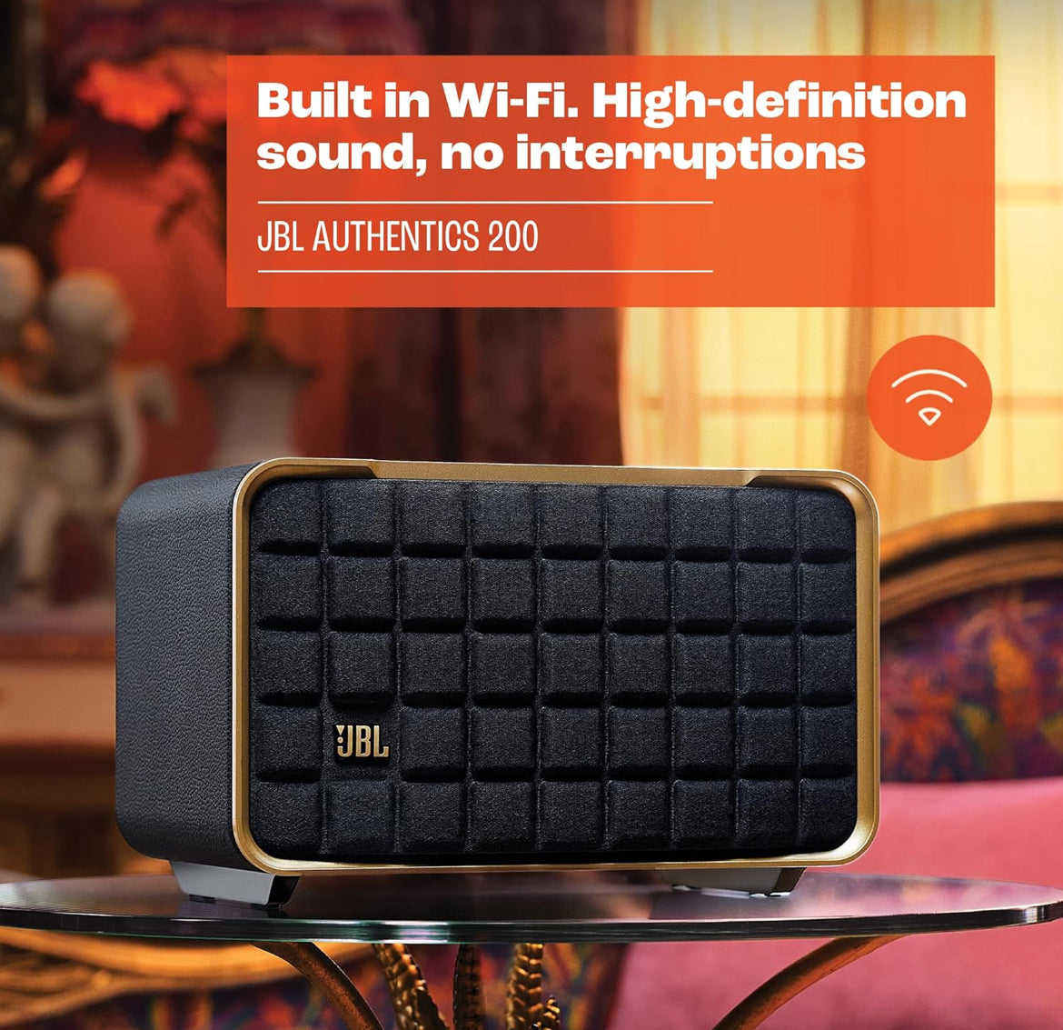 JBL Retro Style Authentics 200 Smart Home Speaker with Built in Wi-Fi, Bluetooth and Voice Assistants - (White/Gold)