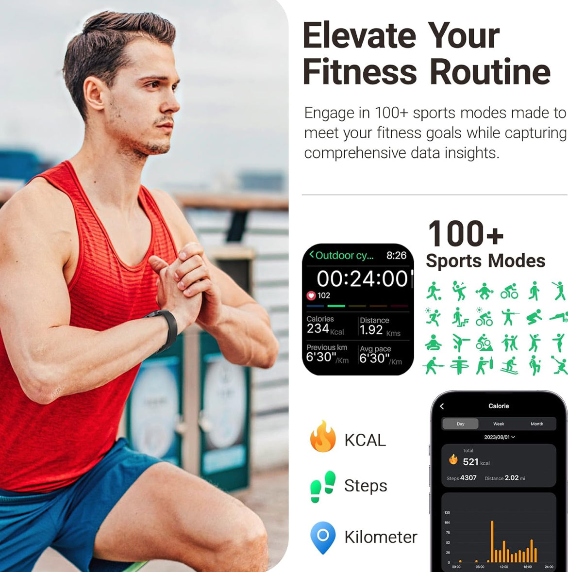 S4 One Smart Watch 1.78" Ultra-Clear Screen Call/Answer Fitness Tracker, Sleep Monitor IP68 Waterproof for iOS 11.0+ Android 9.0+ (Black)