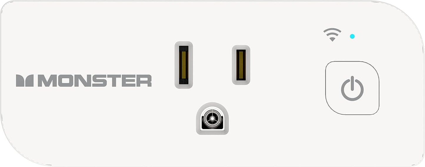Monster Smart Power Outlet WiFi Control for Indoor Use with Monster App - Voice Control with Amazon Alexa and Google Assistant - 1 Outlet White