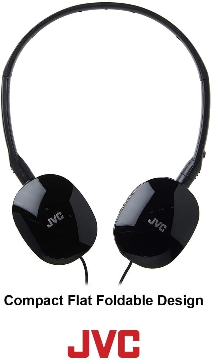 JVC Flats On-Ear Wired Headphones Flat Foldable 30mm Driver, Soft Ear-Pads for Comfort – Steel Headband - Lightweight & Portable 3.5mm Slim Plug - (Black)