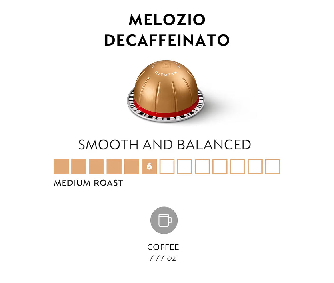 Nespresso Kapsules Vertuo, Melozio Decaffeinato, Medium-geroosterde Espresso - (30 Stuks) Koffiepads Lewer (7.8 oz.)