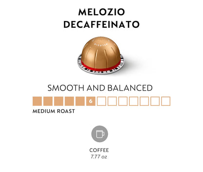 Nespresso Kapsules Vertuo, Melozio Decaffeinato, Medium-geroosterde Espresso - (30 Stuks) Koffiepads Lewer (7.8 oz.)