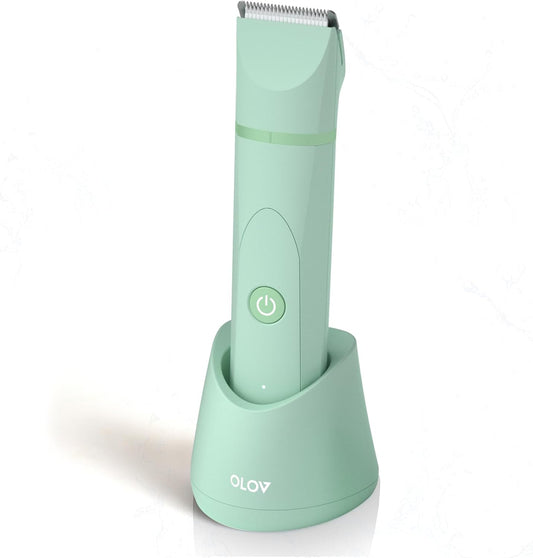 OLOV Elektriese Liggaamshaartrimmer - Kruistrimmer vir Mans - Bikini-trimmer Vroue - Nat/Droog Skeer Groomer, Vervangbare Keramieklemkoppe, USB Laai-dok, Waterdigte Higiëne-skeermiddel, Groen