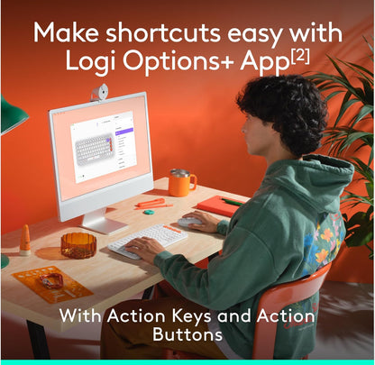 Logitech POP ICON Combo, Bluetooth-sleutelbord-en-muiskombinasie, Gemaklike Tik, programmeerbare Sleutels en Knoppies, Stil klikke, Maklike Skakel tot 3 Toestelle – Spierwit