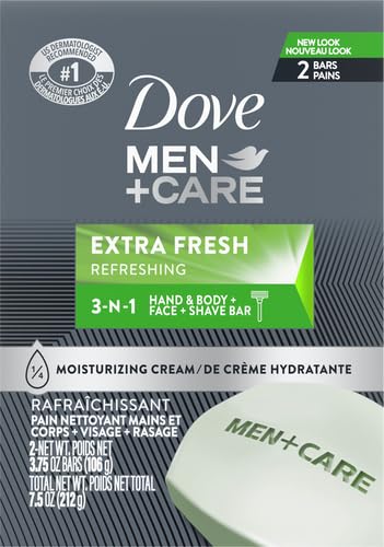 Dove Men+Care Body and Face Bar to Clean and Hydrate Skin Extra Fresh Body and Facial Cleanser More Moisturizing (Pack of 8)