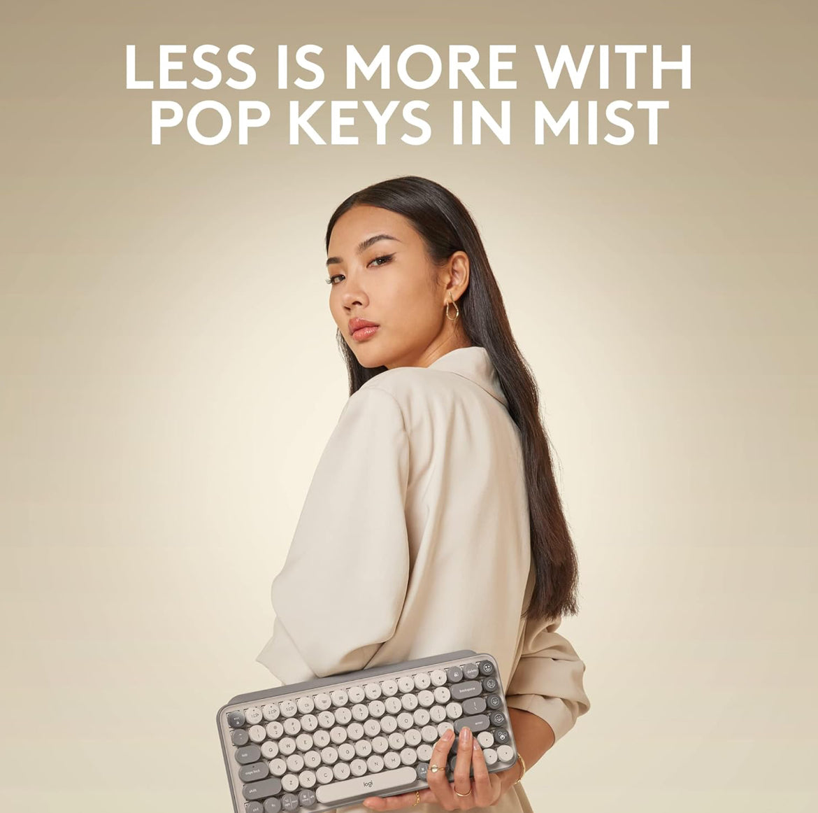 Logitech POP Keys Meganiese Draadlose Sleutelbord met Aanpasbare Emoji-sleutels, Duursame Kompakte Ontwerp, Bluetooth- of USB-verbinding, Multi-toestel, OS-versoenbaar -Mist