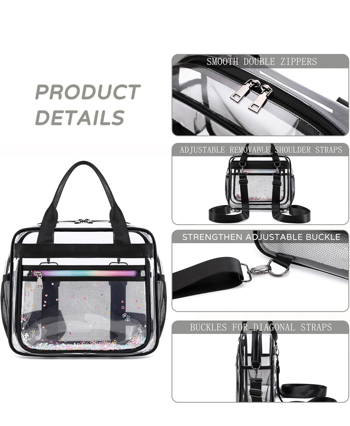 Clear Beach Bag Travel Tote Transparent Backpack for Women Girls Stadium Approved Crossbody Messenger Shoulder Handbag