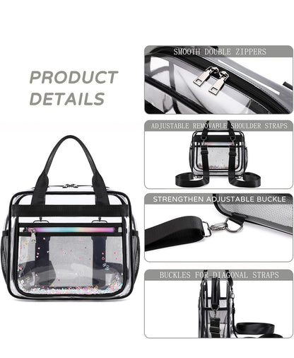 Clear Beach Bag Travel Tote Transparent Backpack for Women Girls Stadium Approved Crossbody Messenger Shoulder Handbag