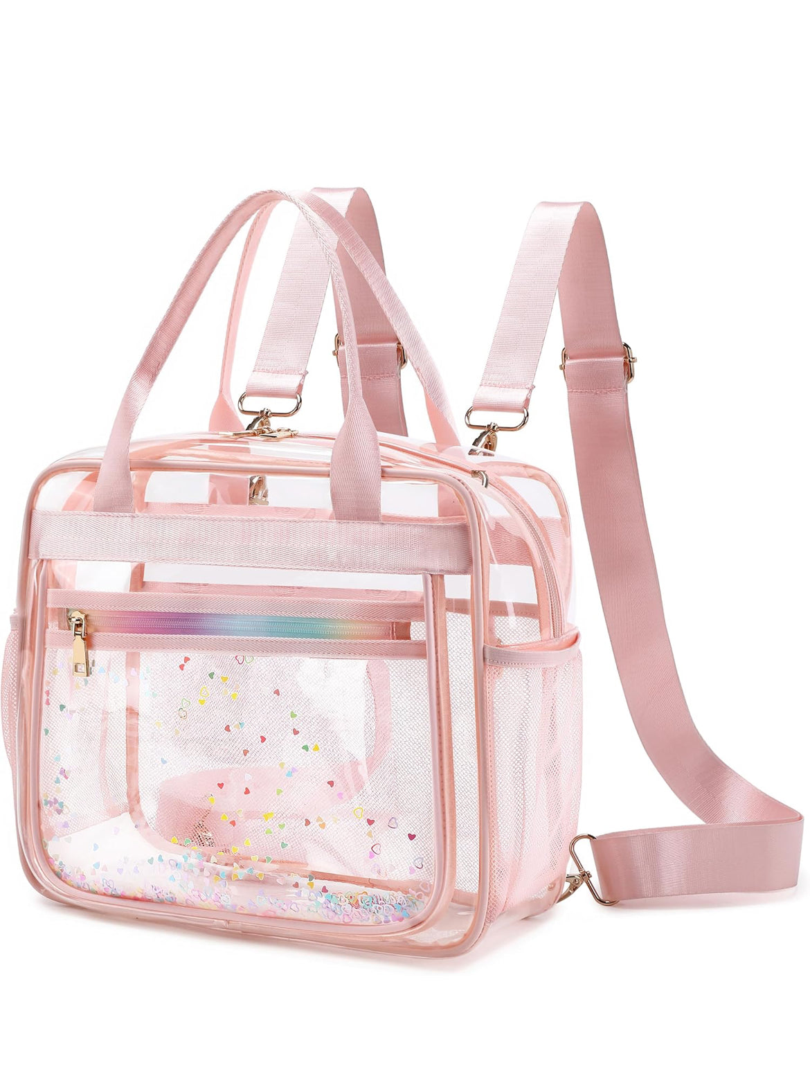 Clear Beach Bag Travel Tote Transparent Backpack for Women Girls Stadium Approved Crossbody Messenger Shoulder Handbag
