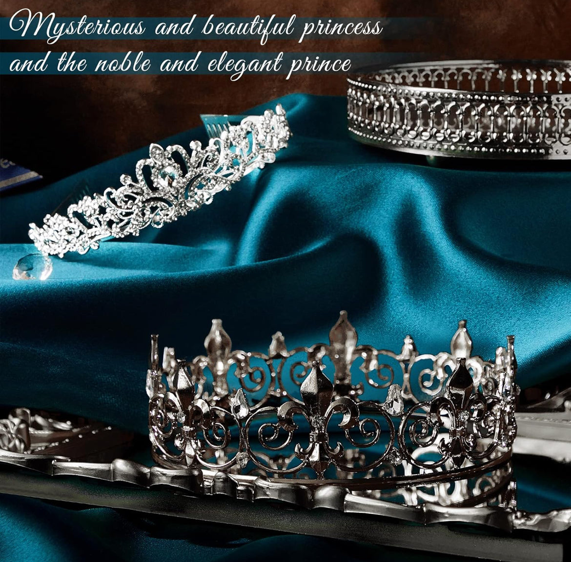 2 Stuks Tuiskeer Koning Kroon Metaal Kristal Koninklike Tiara Kroon vir Mans Vroue Bruidegom Bruid Prinses Trou Halloween