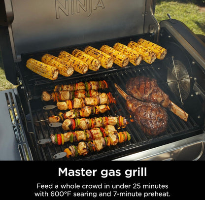 Ninja FlexFlame, Rooster en Roker, Elektriese en Propaanbraaier, Rooster, Braaier, 5-in-1 Kookstelsel, 3 Branders, Digitale Beheer, Buitekook, Bakplaat, Pizzamaker - Vlekvrye Staal (PG301)
