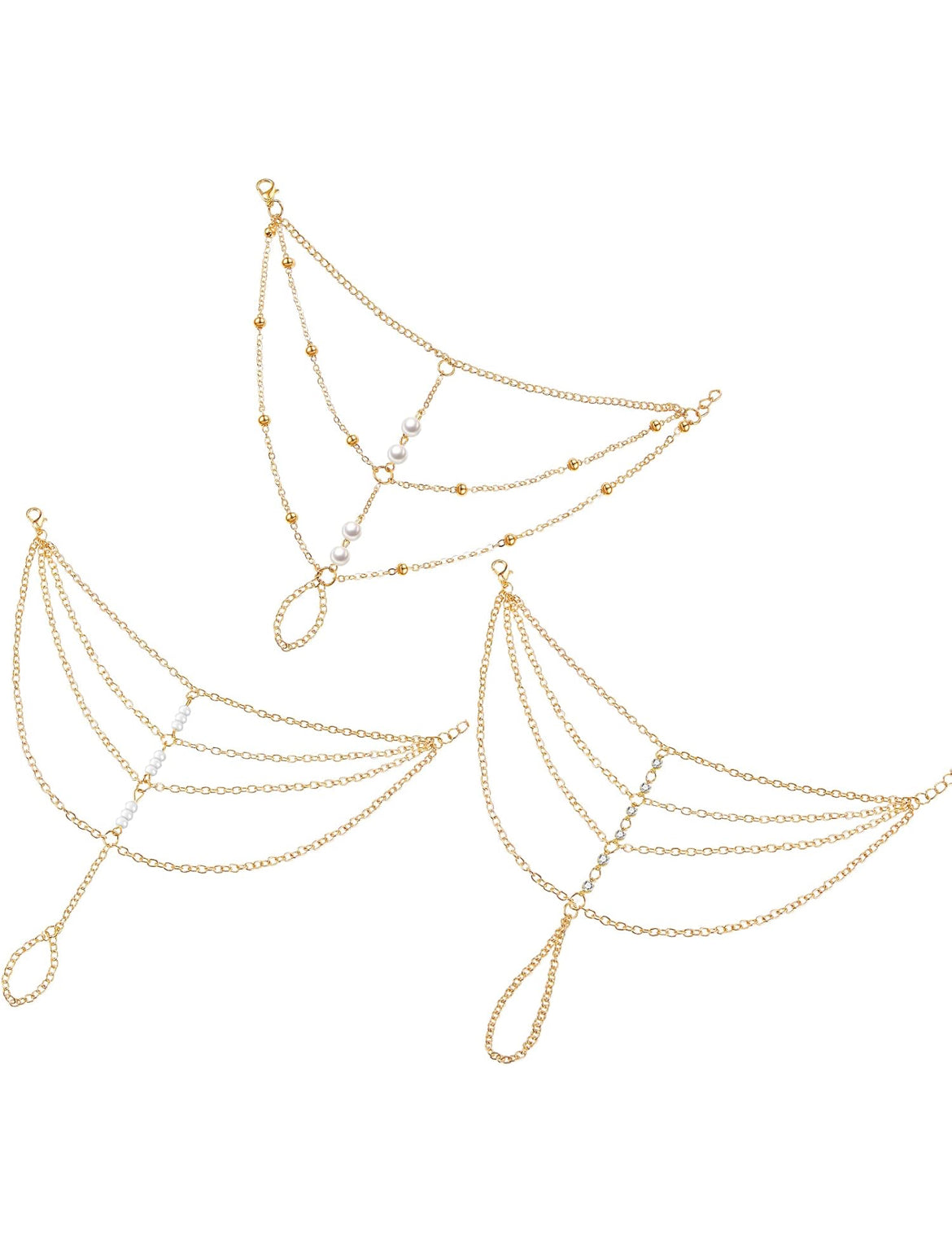 3 STUKS Ringarmband Handketting Goue Lae Vingerring Handkettings Kwassie Stapelbare Armbande vir Vroue Mode Liggaamjuwele Verstelbare Geskenke vir Haar 3 Style