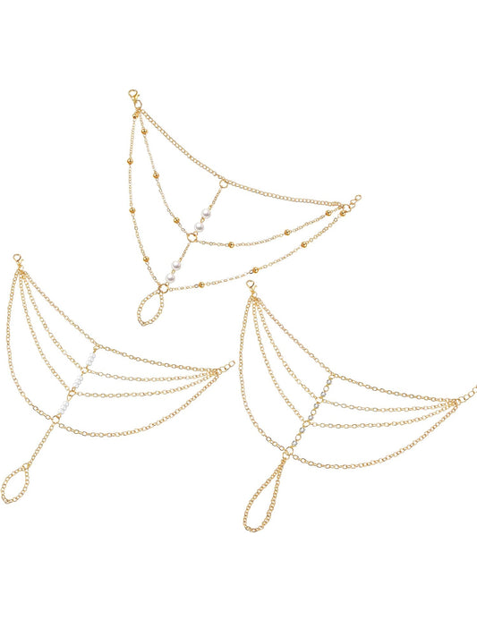 3 STUKS Ringarmband Handketting Goue Lae Vingerring Handkettings Kwassie Stapelbare Armbande vir Vroue Mode Liggaamjuwele Verstelbare Geskenke vir Haar 3 Style