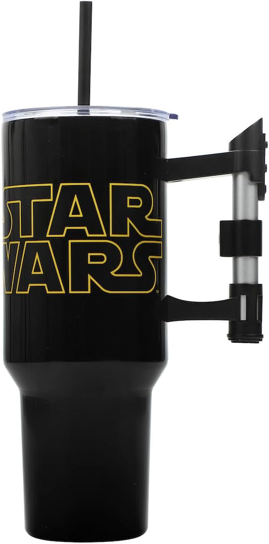 Insulated Stainless Steel Tumbler w/ Reusable Straw & Leak-Proof Lid Easy Carry Handle 40oz (Black)
