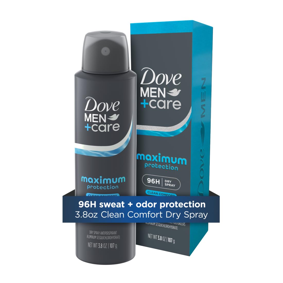 Dove Men+Care Anti-Perspirant Spray Clean Comfort Maximum Sweat Protection 96-Hour Comfort - 3.8 oz (Pack of 2)
