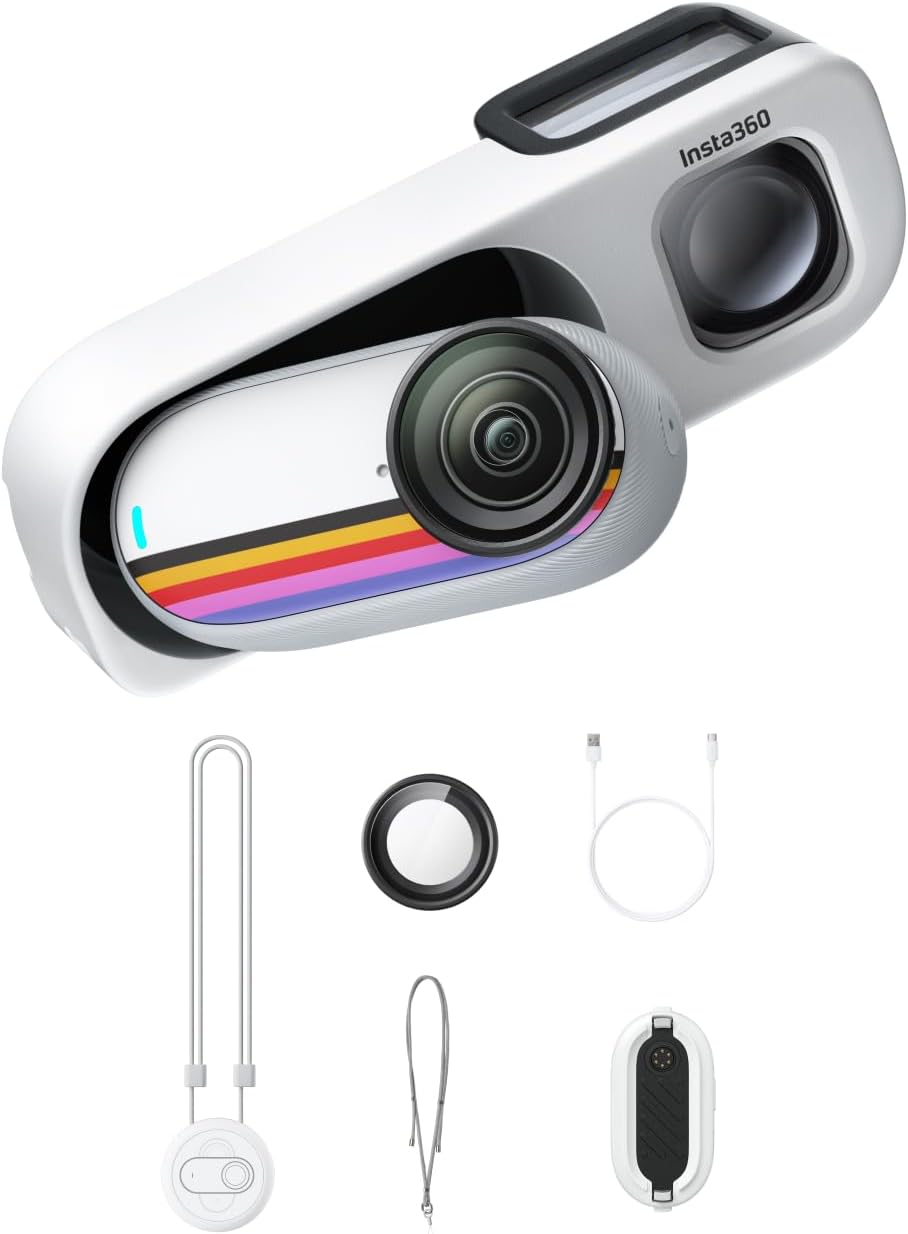Insta360 GO 3S Retro Bundle Special Edition 64GB White - Small 4K Vlogging Camera, Hands-Free POV Cam, Retro Filters, 4K30fps, Extra Bttery, Lightweight Wearable Vlog Camera for Street & Daily Shots