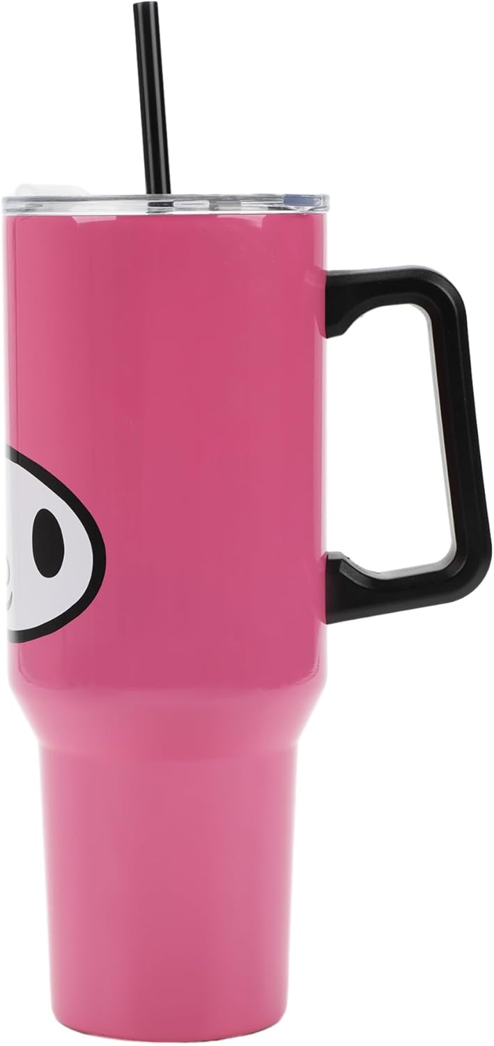 Insulated Stainless Steel Tumbler w/ Reusable Straw & Leak-Proof Lid Easy Carry Handle 40oz (Melody Face)