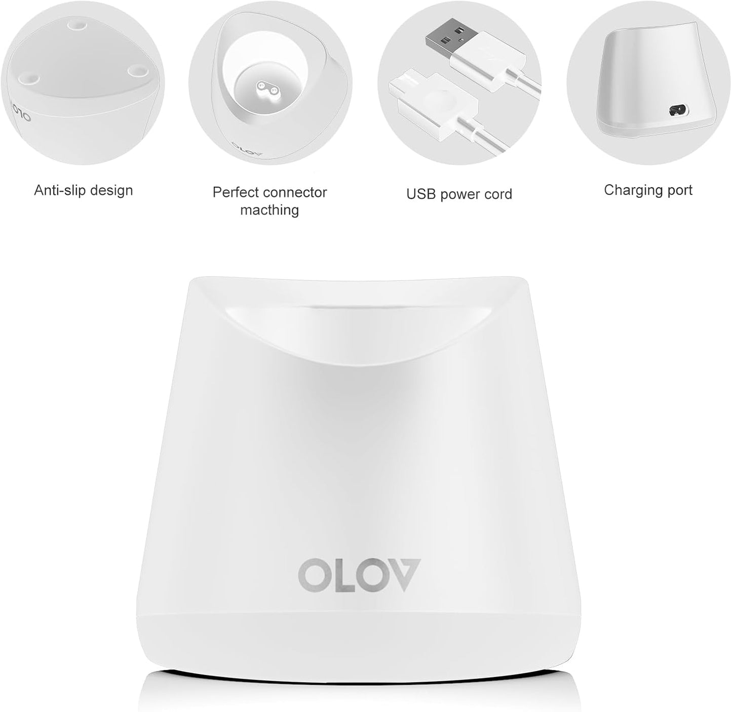 Replacement Charging Base for OLOV Groin Hair Trimmer, USB Recharge Dock & Charging Stand Compatible for OLOV Trimmer, Charging Dock with USB Power Cord, White