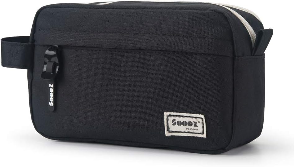 High Capacity Pencil Case, Big Pencil Bag Pouch Box Organizer Pen Case, Portable Journaling Supplies with Easy Grip Handle & Loop, Asthetic Supply for Girls Adults, Black