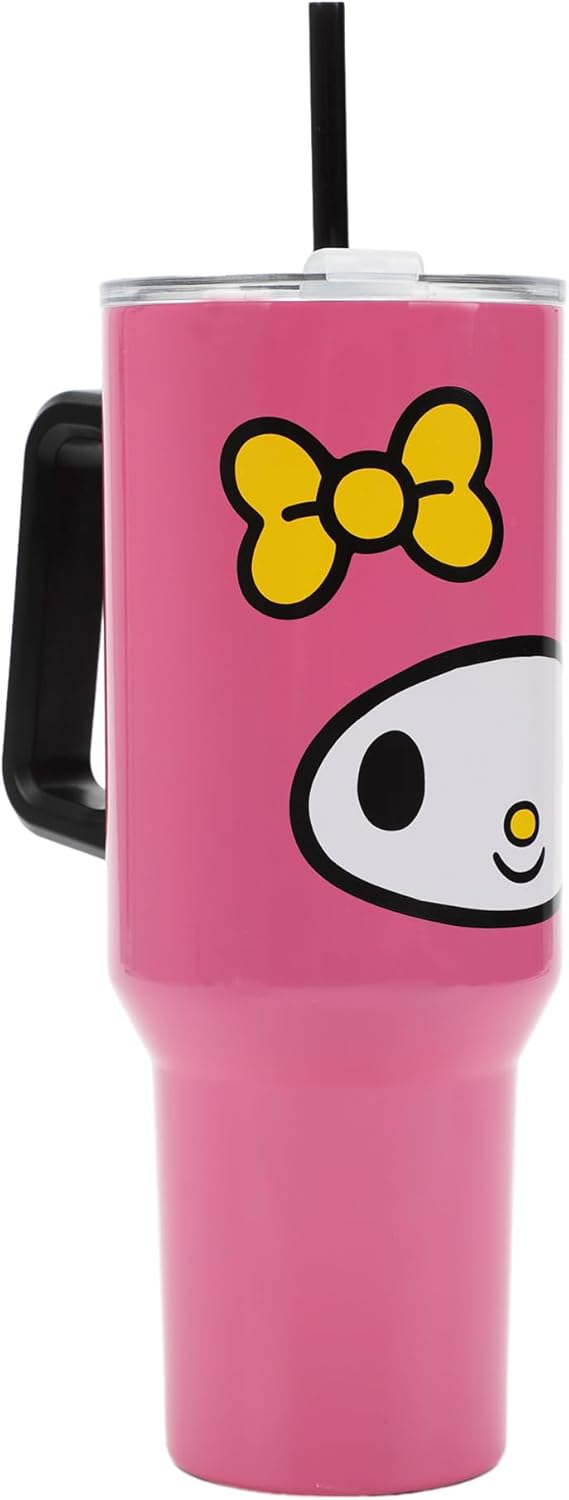 Insulated Stainless Steel Tumbler w/ Reusable Straw & Leak-Proof Lid Easy Carry Handle 40oz (Melody Face)