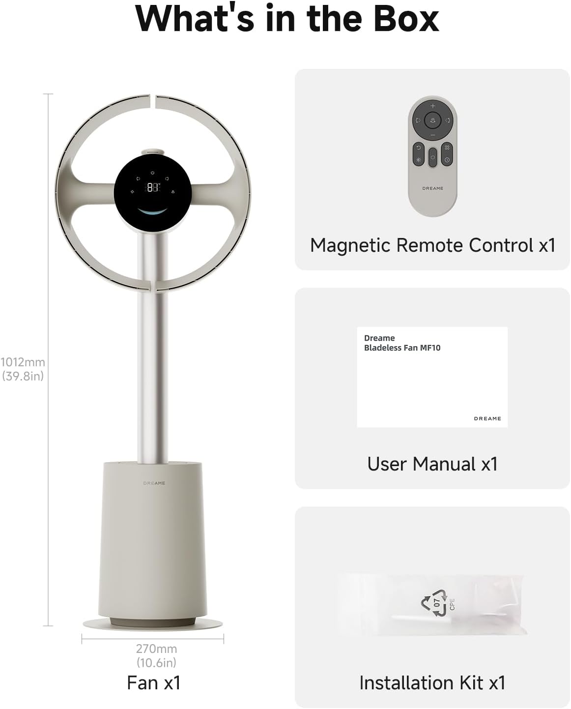 Bladeless Tower Fan MF10 w/ 270° Spatial Airflow Smart Standing Fan Circulation, 59ft/s High Velocity, 10 Speeds 3 Modes, Temperature-Adaptive Airflow - (Beige)