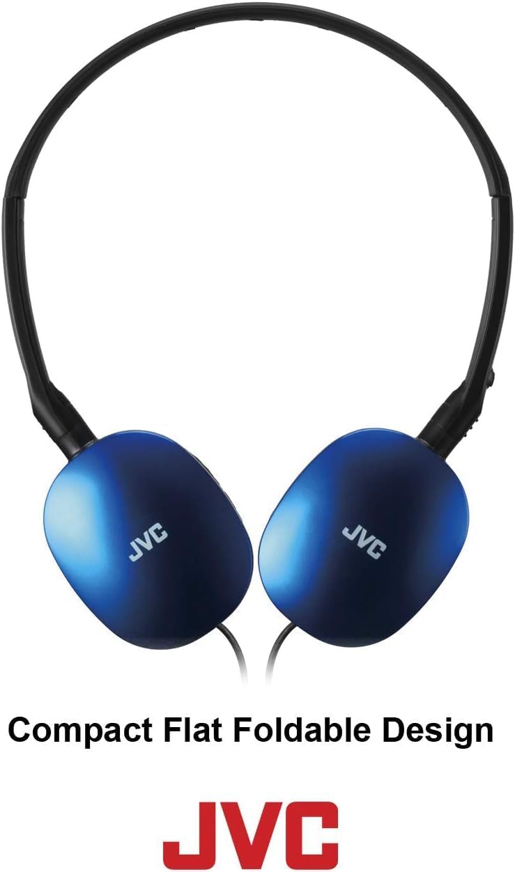 JVC Flats On-Ear Wired Headphones Flat Foldable 30mm Driver, Soft Ear-Pads for Comfort – Steel Headband - Lightweight & Portable 3.5mm Slim Plug - (BLUE))