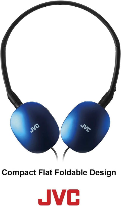 JVC Flats On-Ear Wired Headphones Flat Foldable 30mm Driver, Soft Ear-Pads for Comfort – Steel Headband - Lightweight & Portable 3.5mm Slim Plug - (BLUE))