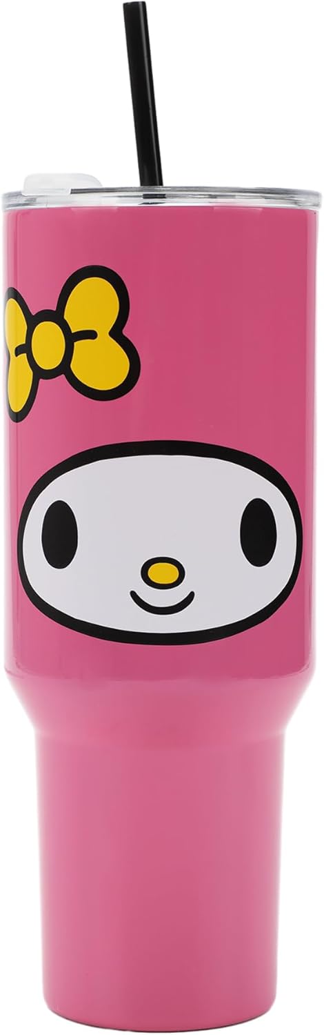 Insulated Stainless Steel Tumbler w/ Reusable Straw & Leak-Proof Lid Easy Carry Handle 40oz (Melody Face)