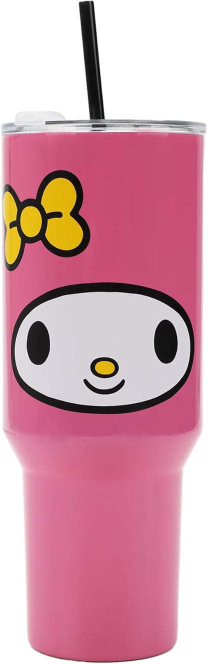 Insulated Stainless Steel Tumbler w/ Reusable Straw & Leak-Proof Lid Easy Carry Handle 40oz (Melody Face)