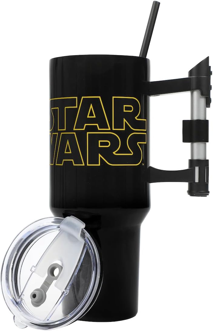 Insulated Stainless Steel Tumbler w/ Reusable Straw & Leak-Proof Lid Easy Carry Handle 40oz (Black)