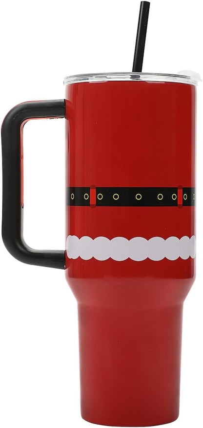 Insulated Stainless Steel Tumbler w/ Reusable Straw & Leak-Proof Lid Easy Carry Handle 40oz (Santa Suit)
