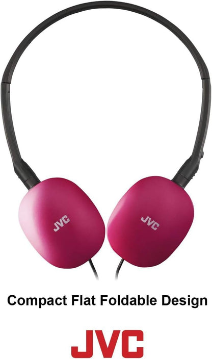 JVC Flats On-Ear Wired Headphones Flat Foldable 30mm Driver, Soft Ear-Pads for Comfort – Steel Headband - Lightweight & Portable 3.5mm Slim Plug - (Pink)