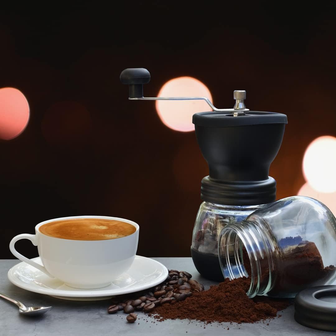 Mixpresso Handkoffiemeul, Speserymeul Handmatig, Glasflesse, Keramiekmaalskyf, Verstelbare Maal, Maklik om Skoon te Maak, Draagbare Kompakte Ontwerp, 3-stuk Stel, Vlekvrye Staal