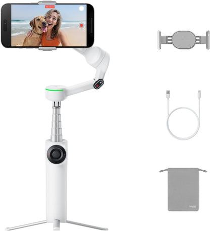 Insta360 Flow 2 Pro White - Industry-First AI Phone Gimbal with Apple DockKit, Pioneering 360º Pan Tracking, Free Tilt, Built-in Tripod/Selfie Stick, Portable Vlog/Travel Stabilizer