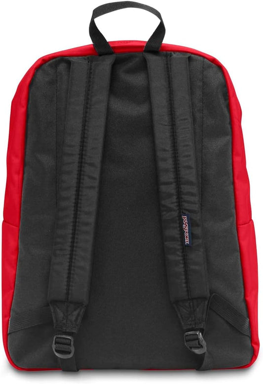JanSport SuperBreak One Rugsakke - Duursame, Liggewig Boeksak met 1 Hoofkompartement, Voorste Nutsak met Ingeboude Organiseerder - Premium Rugsak, Rooi Band