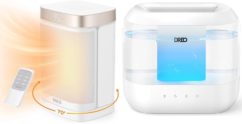 Atom One Ruimteverwarmer met Afstandbeheer, 70°Ossillerend & Lugbevochtigers 4L Groot Koelmis met Olieverspreier en Naglig, 32H Looptyd