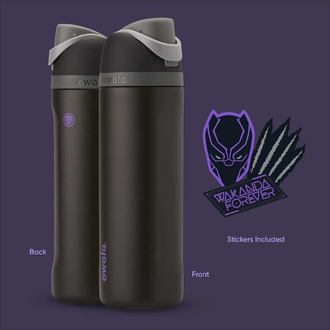 FreeSip Insulated Stainless Steel Water Bottle w/ Straw BPA-Free 24 oz - Marvel Black Panther